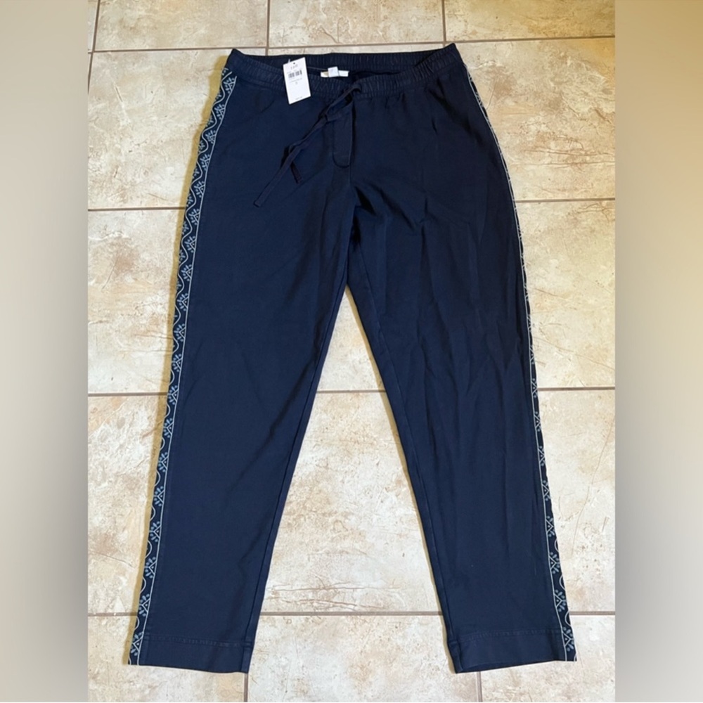J. Jill Navy Joggers | Women’s Pull-On Pants with Patterned Side Trim